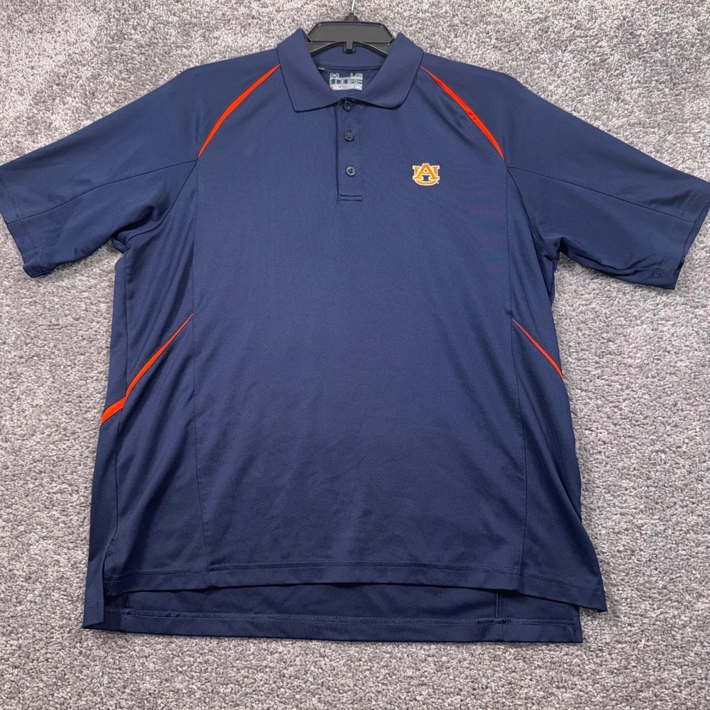 Under Armour Auburn Tigers Polo Mens HeatGear Stretch Navy Blue Large EXCELLENT